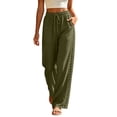 thumbnail image 3 of CBASIHI Womens Cotton Wide Leg Pants with Pockets- Drawstring Elastic Waist Vacation Beach Casual Elegant Summer Flowy Palazzo Pants Army Green Size M, 3 of 8