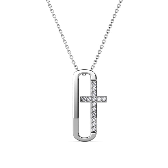 Cate & Chloe Lona 18k White Gold Plated Silver Cross Necklace with Swarovski Crystals for Women