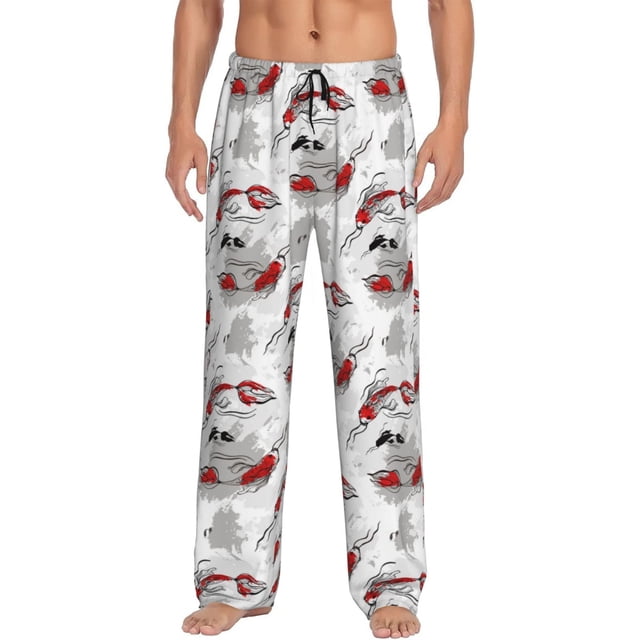 Xecao Koi Fish for Men's Pajama Pants Long Lounge Pants with Drawstring Waistband and Pockets Comfortable Sleepwear for Home Relaxation-Small