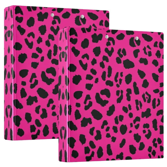 Iauyy PVC Round Ring Binders, 200 Page Capacity, 2 Pack,Pink Leopard Print