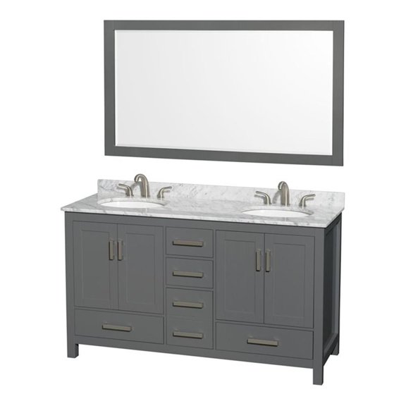 Wyndham Collection Sheffield 60" Wood Double Bathroom Vanity in White/Dark Gray