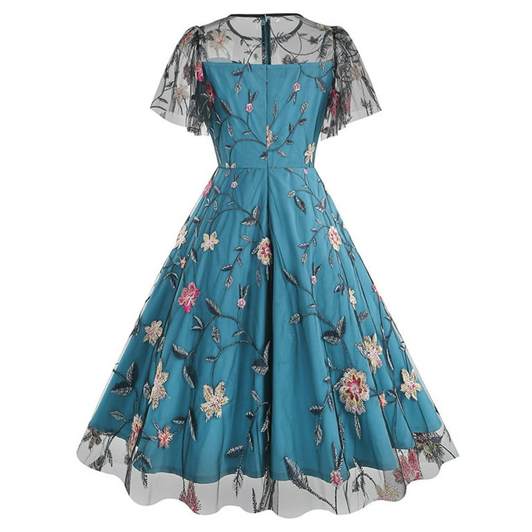 BUIgtTklOP Scoop Women Keyhole Floral Embroidery Dress Sheer BUIgtTklOP Scoop Women Keyhole Floral Embroidery Dress Sheer
