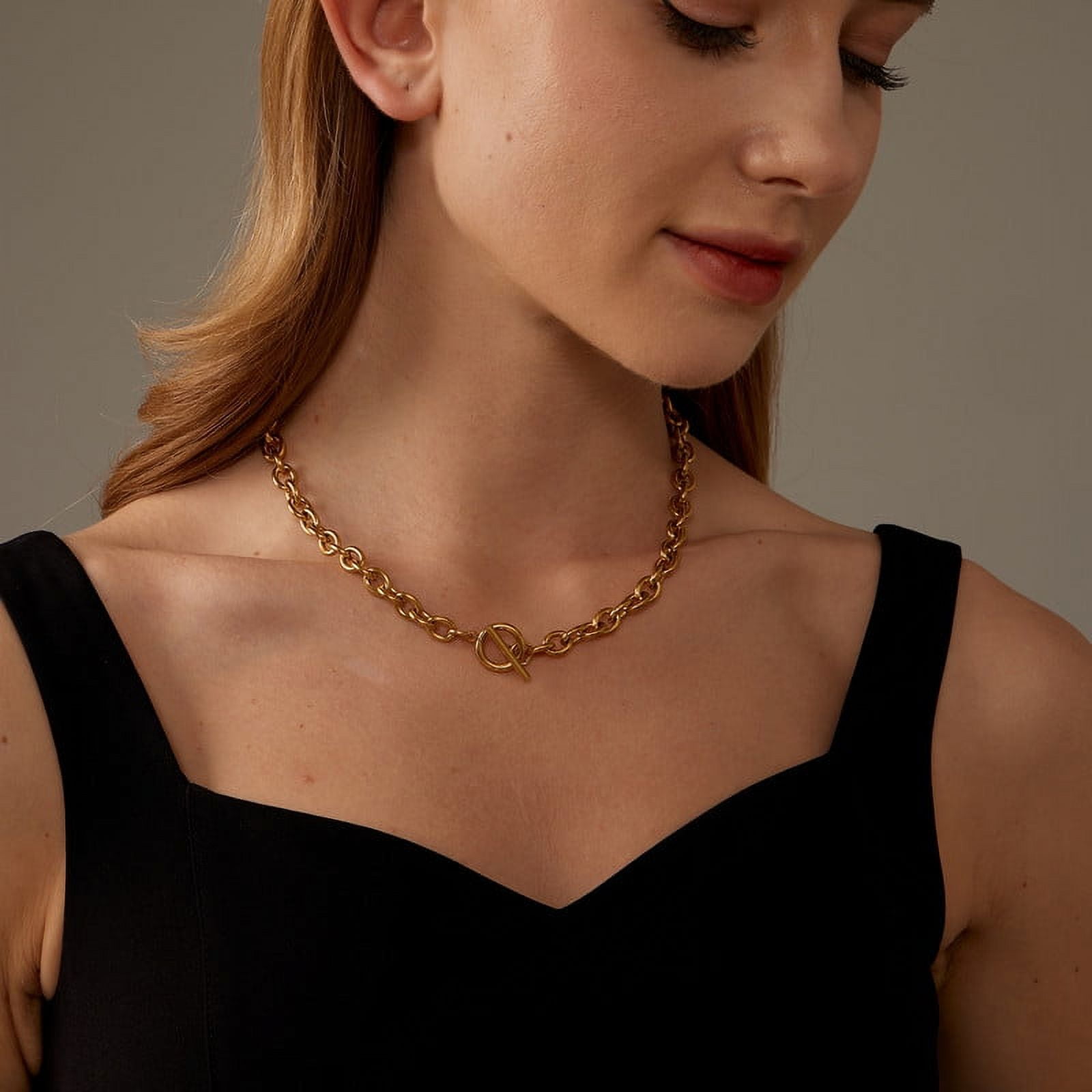 Kyazeo Chunky Toggle Necklace 18K Gold Plated Simple Chain Link