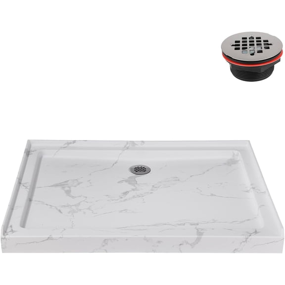 Streamline NTM-648-48MB-AL 48 in. x 36 in. Alcove Acrylic Shower Base in Matte Marble with Center Drain, Drain Included