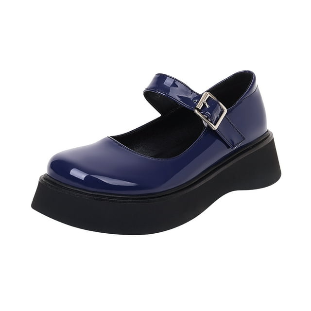 Womens Gothic Punk Mid Heel Platform Shallow Round Toe Student Shoes