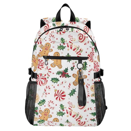 JIALIOU 14 Laptop Backpack Waterproof Airline Approved Stylish Casual Daypack for Travel Business College Work Gingerbread Men Holly Leaves