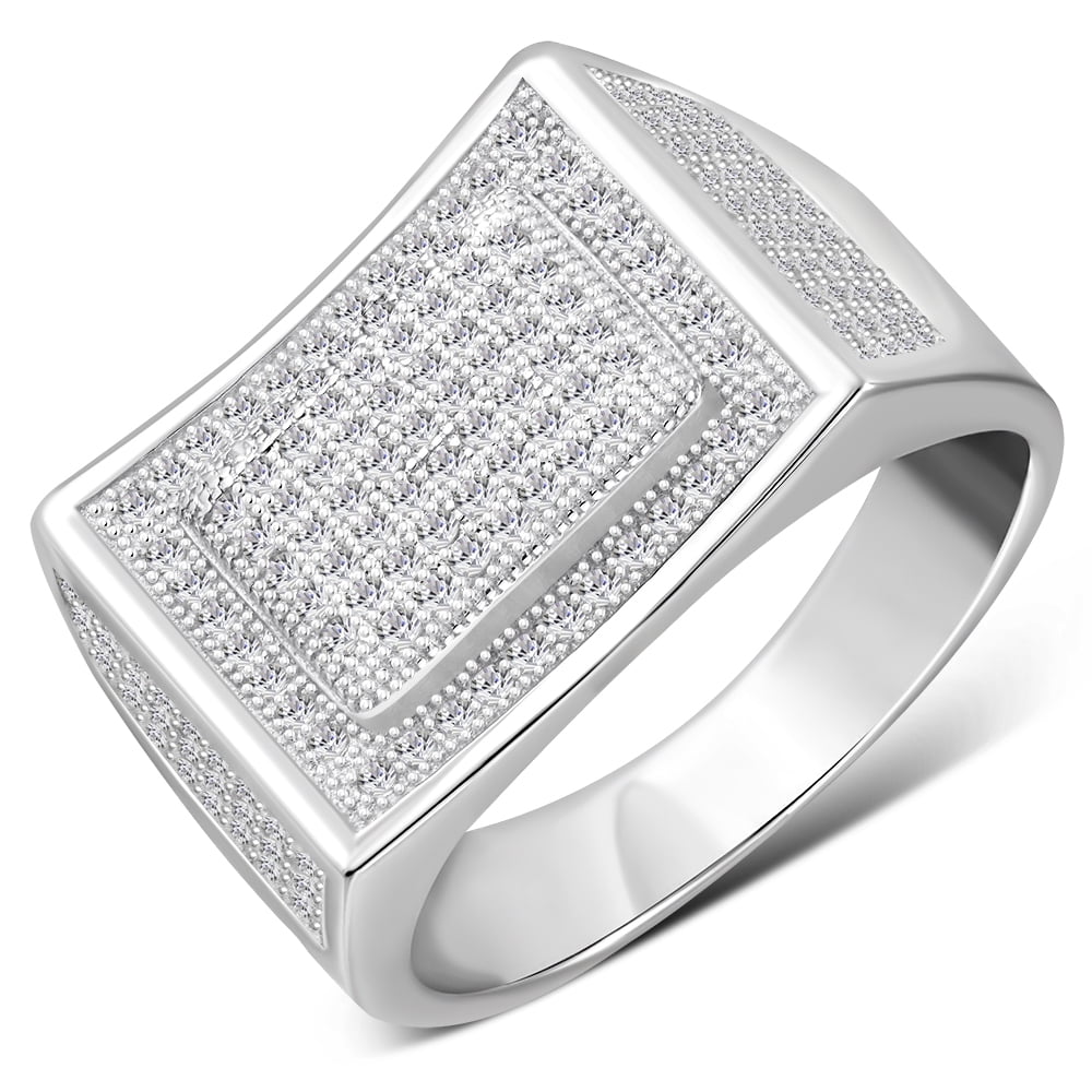 Men's Micro Pave Cubic Zirconia  .925 Sterling Silver Ring Sizes 8-11 