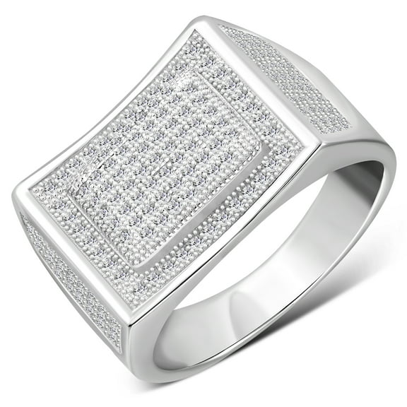 Men's 925 Sterling Silver Rectangular Geometric Ring Cubic Zirconia Size 9