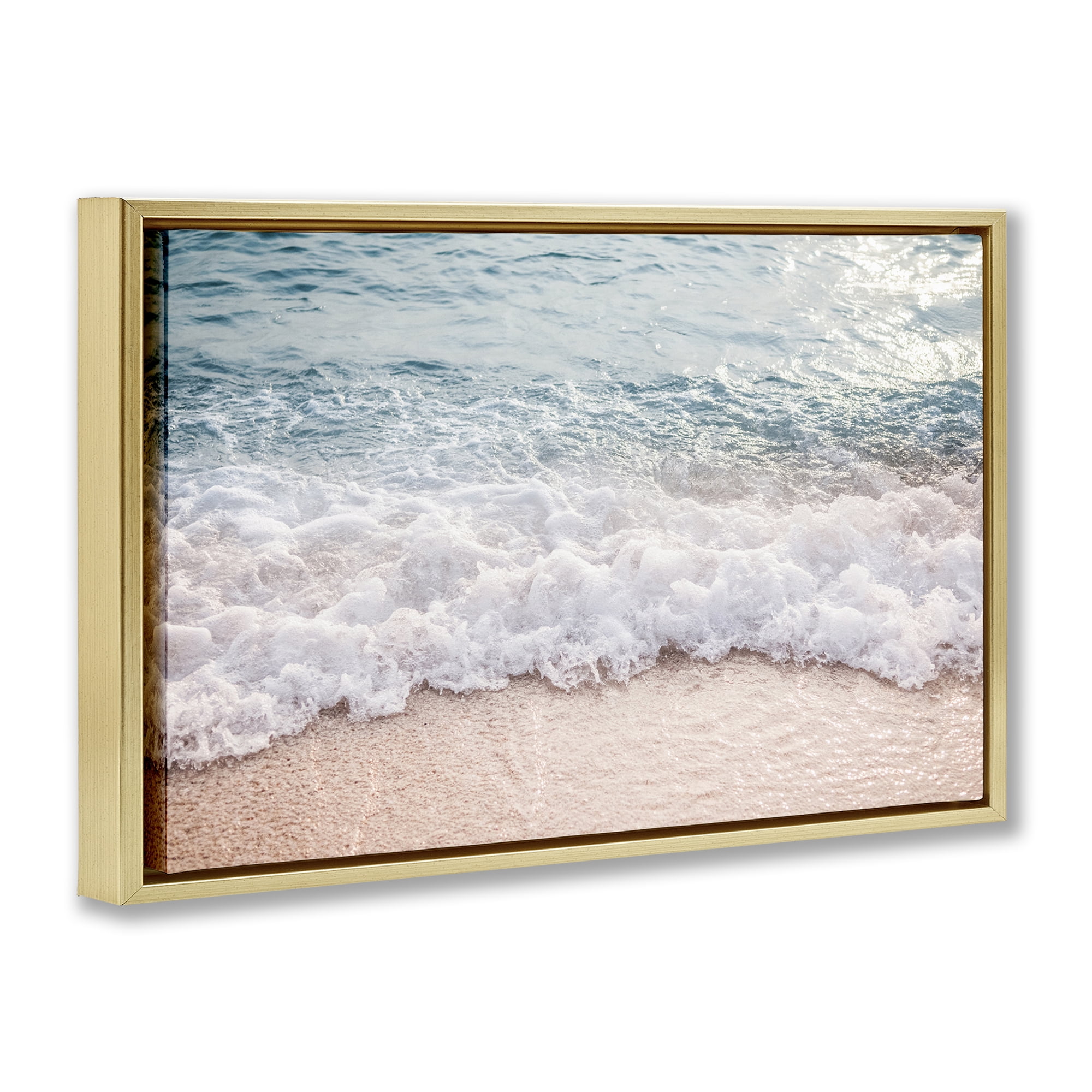 Stupell Industries Aerial Ocean Foam Landscape & Nature Photography Gold Floater Framed Canvas Art Print Wall Art, 31 x 21