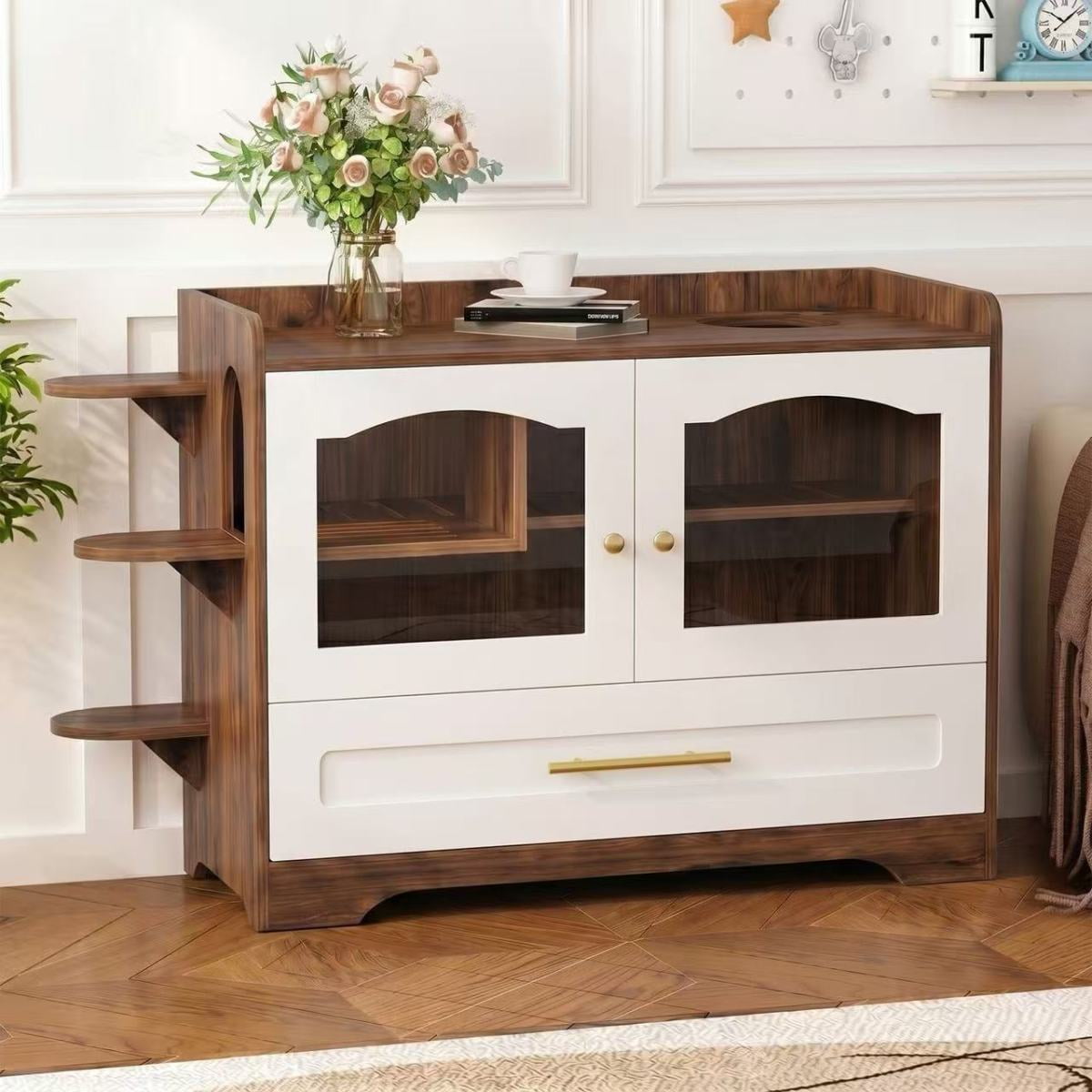 Cat Litter Box Enclosure Furniture Dog Proof Hidden Litter Box Cabinet with Acrylic Door Extra Long Runway & Drawer Cat Play Area for Indoor Cats