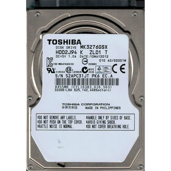 MK3276GSX HDD2J94 K ZL01 T Toshiba 320GB F/W: A0/GS001W