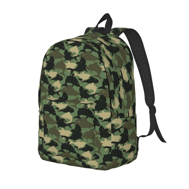 Balery Camouflage Shark Mochila Clásica Impresa Básica para Viaje, Mochila Escolar Resistente al Agua, Mochila de Lona con Correas Ajustables-Small