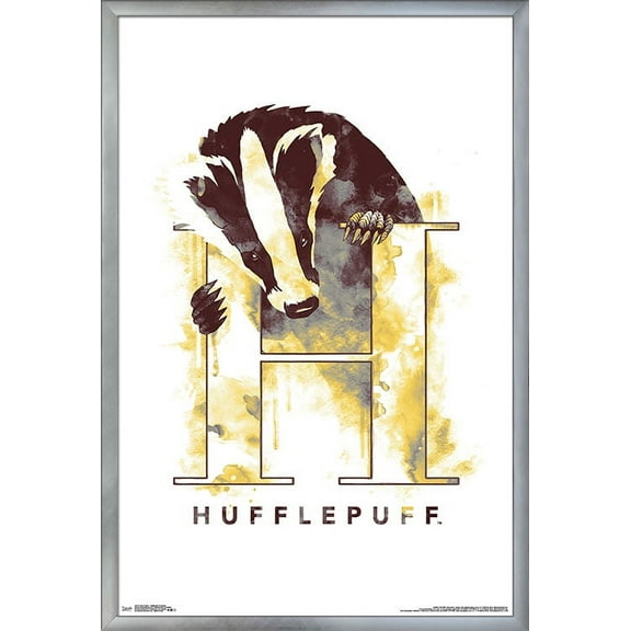 The Wizarding World: Harry Potter - Hufflepuff Illustrated House Logo Wall Poster, 22.375" x 34", Framed