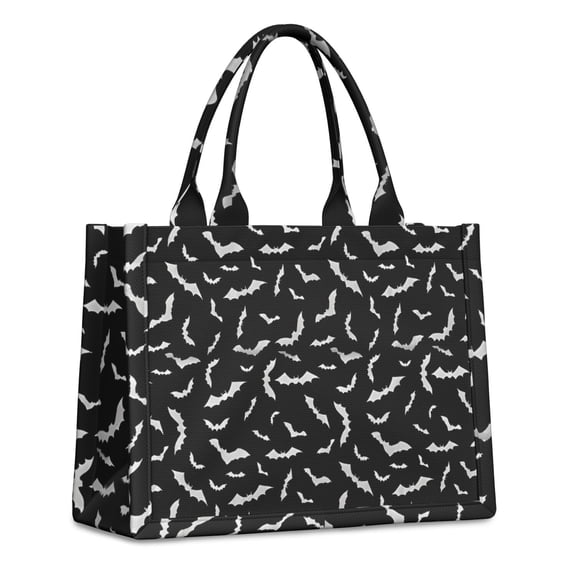 Large Capacity Tote Bag,Black Halloween Bats with White Handbag Fashion Luxury Tote Bag,15.7"x13"x 5.1" Inches,Laptop Compatible