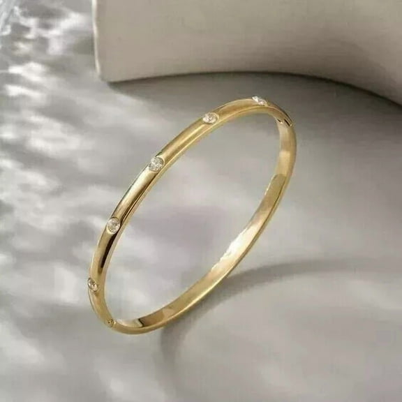 2 Ct Women's Bangle Bracelet White Moissanite Round Cut 14K Yellow Gold Plated