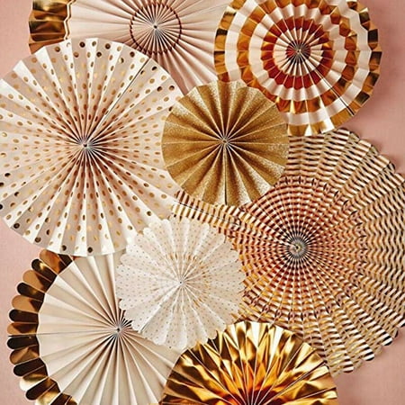 Us Decorations AOOLIVE 8Pcs/Set Fiesta Gold Paper Fans Baby Shower Wedding Party Hanging Decorations US ()