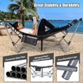 thumbnail image 6 of LINJH Portable Folding Hammock, Lounge Camping Bed with Hammock Stand, Indoor & Outdoor Hammocks w/Side Pocket, Anti-tip Buckles & Iron Stand for Camping Outdoor Patio Yard Beach (Black), 6 of 8