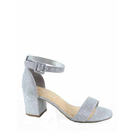 Cake-S Women s Fashion Open Toe Ankle Strap Buckle Low Chunky Heels Dress Sandals Shoes ( Silver  6.5 )