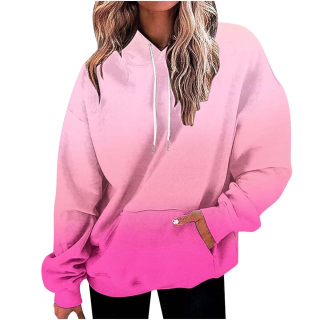 Yuyuzo Oversized Sweatshirts for Women Long Sleeve Casual Pullover Gradient Color Drawstring Hooded Top