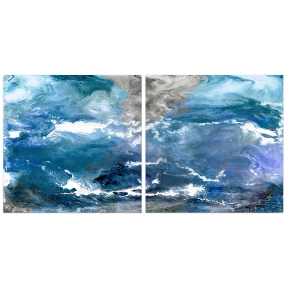 Empire Art Direct Glistening Tide A & B Frameless Free Floating Tempered Glass Panel Graphic Wall Art, 38" x 38" each, Ready to Hang