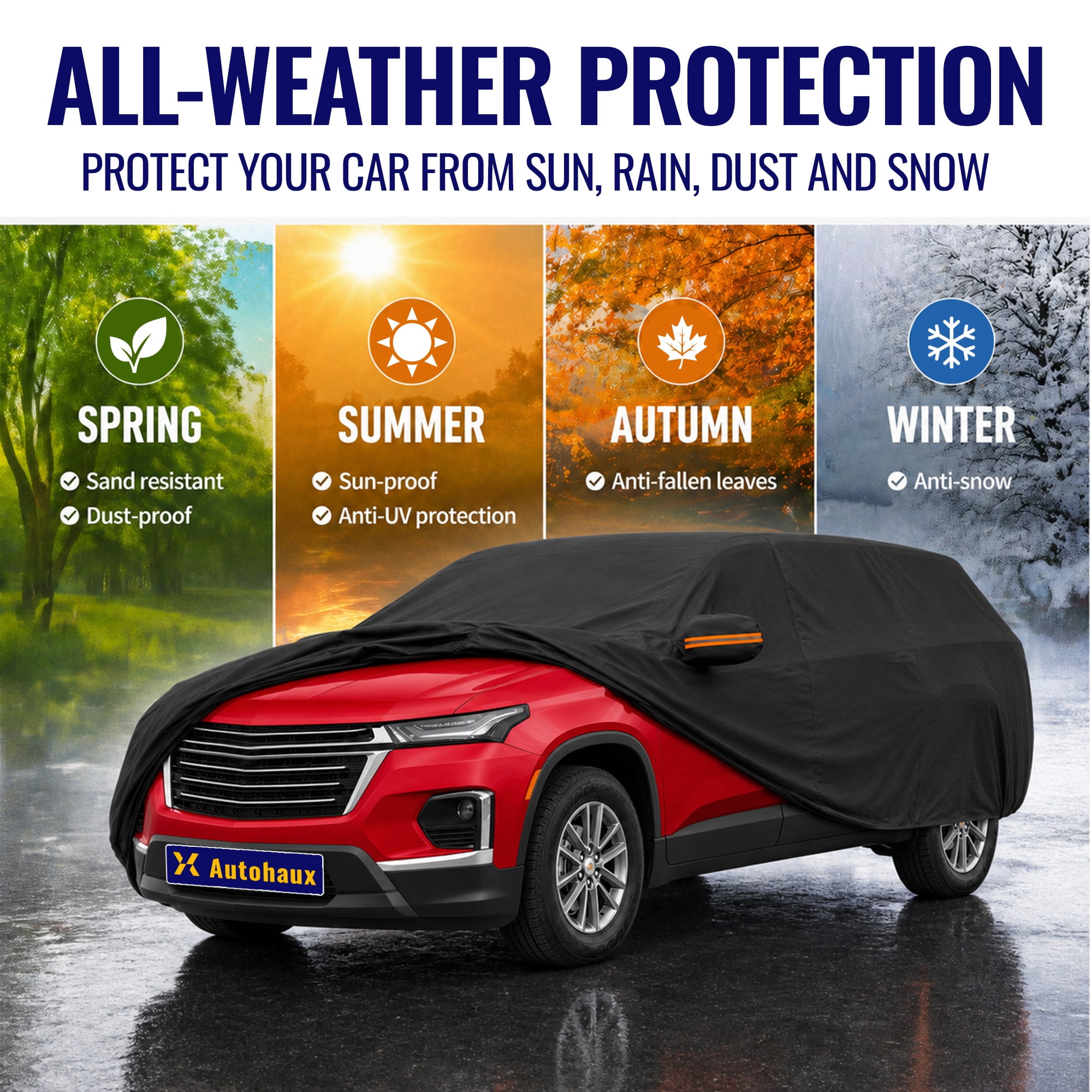 Unique Bargains 210D-PU Oxford Full Car Cover Black for Chevrolet Traverse 2018-2024