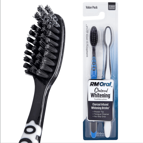 RM Oral Charcoal Whitening Firm Toothbrush, Charcoal Infused Spiral Bristles, 2 Count