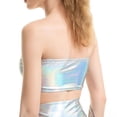 thumbnail image 3 of Women's Shiny Metallic Bandeau Top - Sexy Leather-Look Tube Top, Performance Stage Wear, Stretchy Strapless Crop Top for Parties, Clubs & Music Festivals (Light Gray, M), 3 of 4