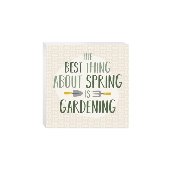 Spring Gardening Green Basketweave 10 x 10 Wood Tabletop Sign Plaque
