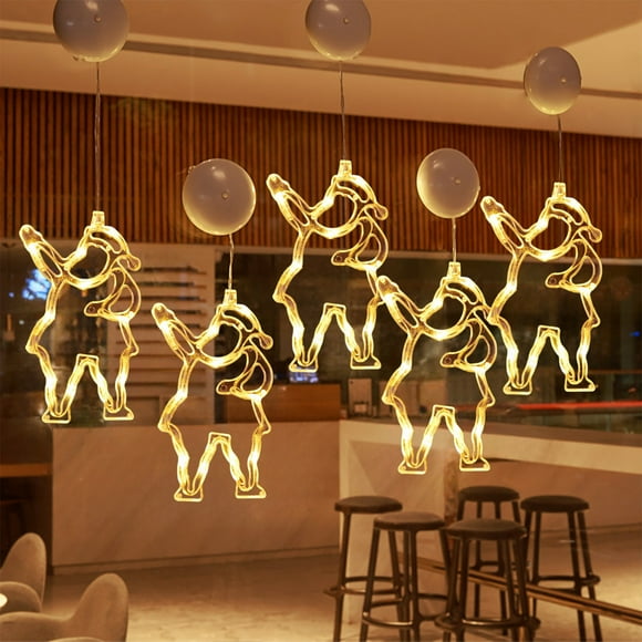 Decoración navideña con luz LED y gancho de ventosa, árbol de Navidad, copo de nieve, muñeco de nieve, funciona con pilas, para interior, dormitorio, escaparate, luces navideñas, blanco cálido