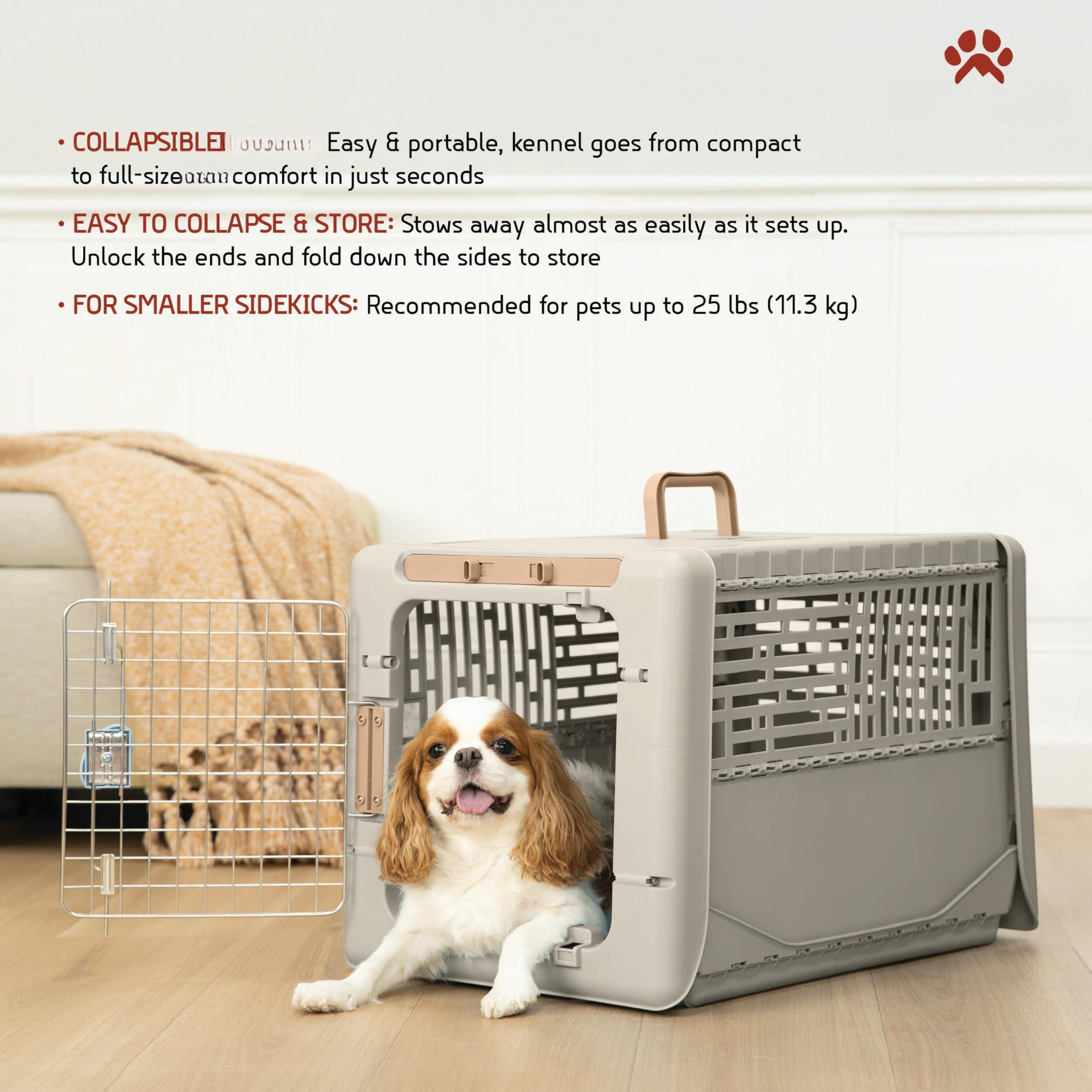 Collapsible Small Pet Travel Carrier (tan)  Hard-sided Kennel For Dogs Puppies Cats Kittens Animals Up To 25lbs Washable Home & Outdoor Crate 24.5"l X 16.5"w 16"h