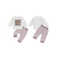 thumbnail image 2 of Toddler Baby Girls Fall Outfits 3 6 12 18 24 Months 2T 3T Letter Print Long Sleeve Sweatshirt and Checkerboard Print Pants Set Baby 2 Piece Clothes, 2 of 9