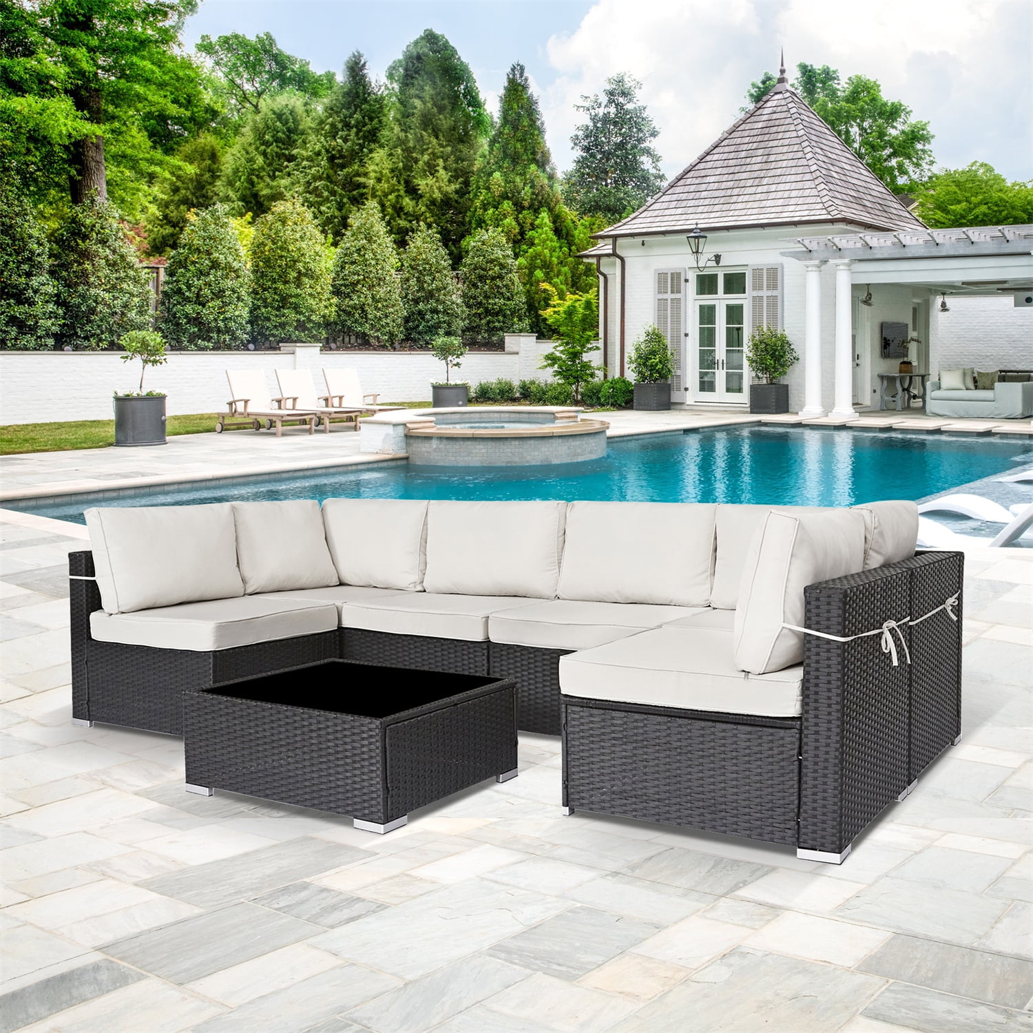 Cozyhom 7 Pieces Outdoor Patio Sectional Sets PE Rattan Wicker