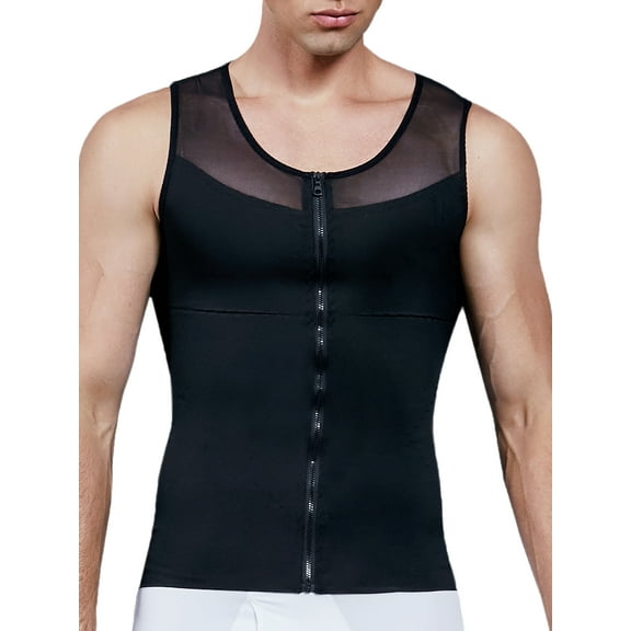 QRIC Compression Shirts for Men Undershirts Slimming Body Shaper Waist Trainer Tank Top Vest with Zipper
