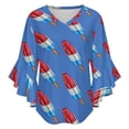 thumbnail image 5 of Fun Rocket Pop Popsicle Pattern Women's V-Neck Blouse With 3/4 Ruffled Bell Sleeves Casual Top Ladies Blouses, 5 of 7