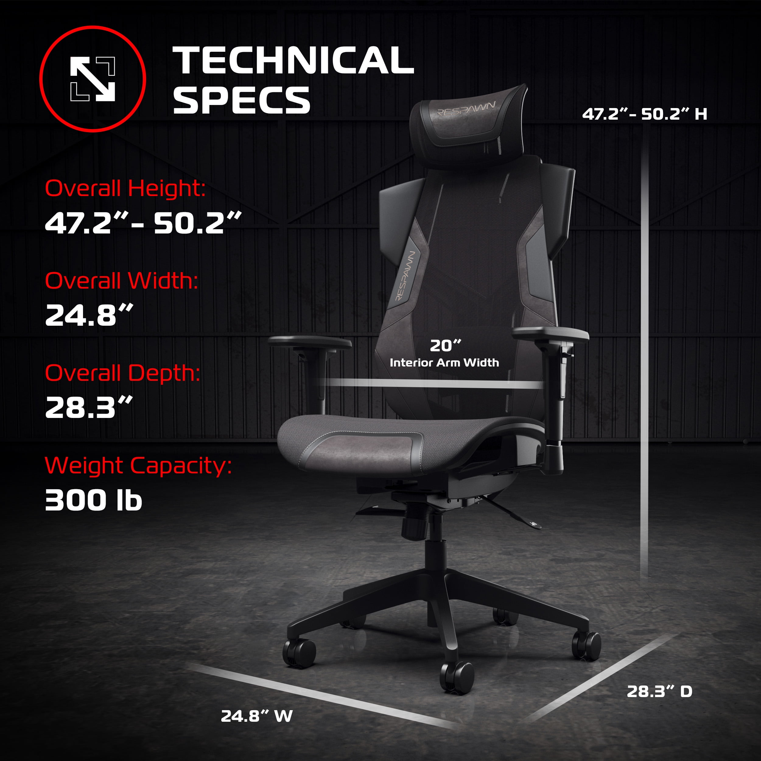 RESPAWN FLEXX Ergonomic Office and Gaming Chair with Lumbar Support - Breathable Mesh Recliner with Headrest & Adjustable Arms, Comfy Home Office Desk Chairs, Reclining Gaming Seat for Adults - Black