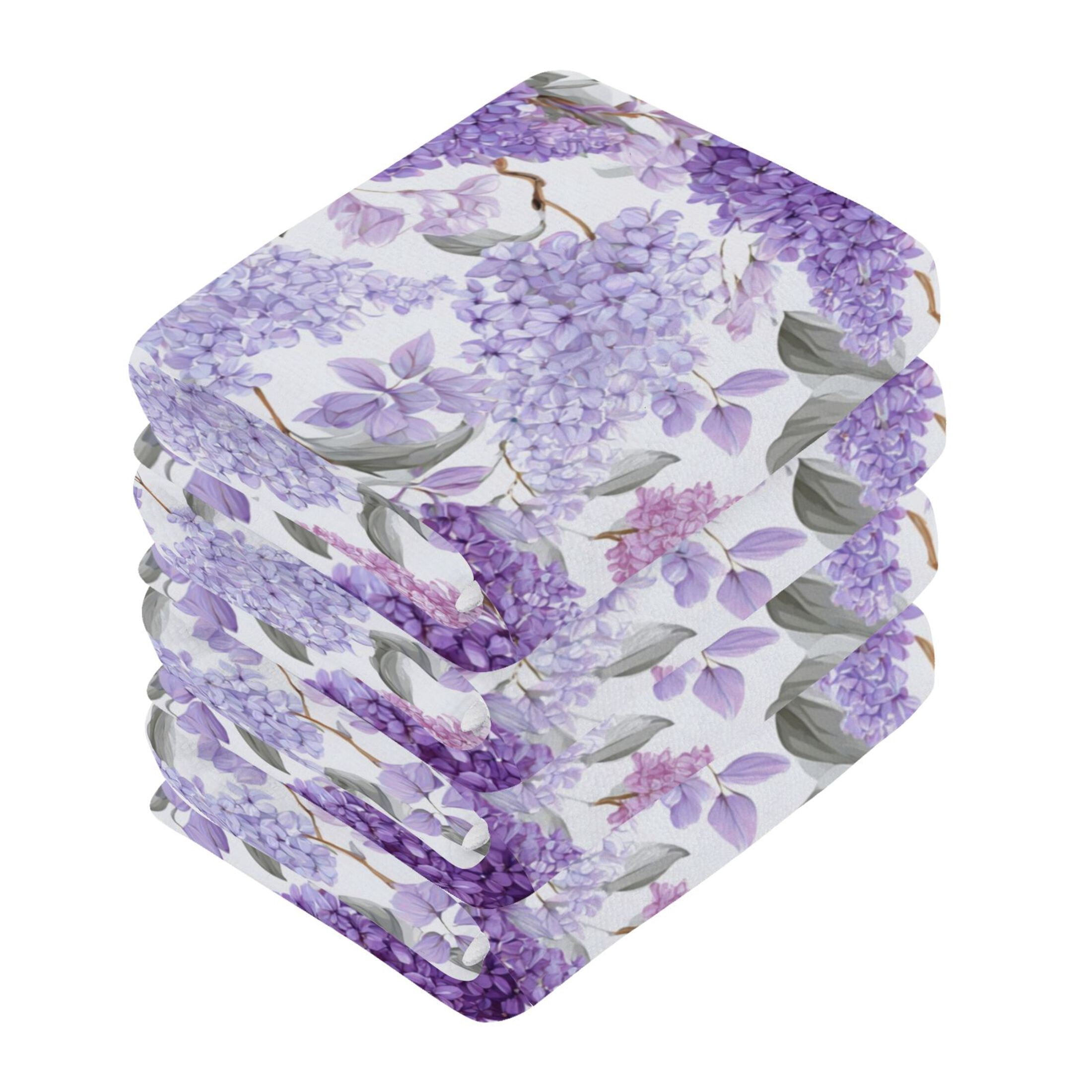 Lavender 100% Cotton Face Towel 12x12in Soft Absorbent Washcloth Durable Printed Hand Towels for Bathroom Travel 6 Pcs