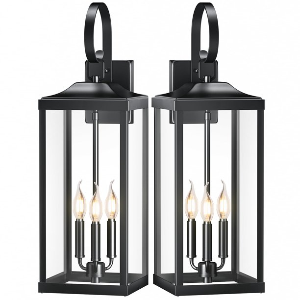 Lámpara de pared Light Fixture Yolsunes, 61 cm, negra, impermeable, 3 luces