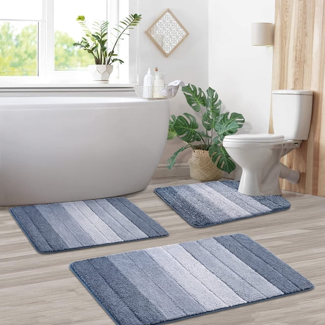Juego de alfombras de baño Komson Ombre, 3 unidades, con contorno en forma de U