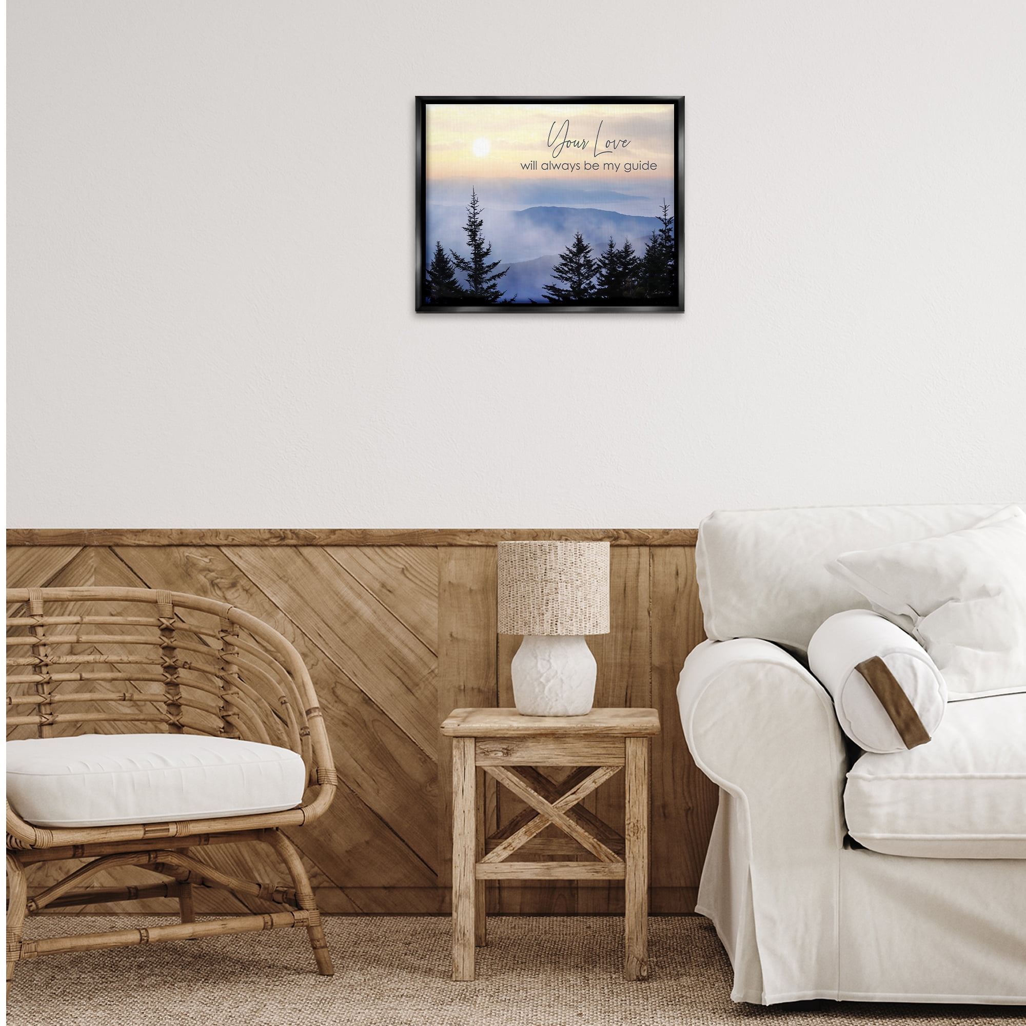 Stupell Industries Love Will Be My Guide Landscape Painting Black Floater Framed Art Print Wall Art, 21 x 17