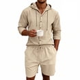 thumbnail image 4 of HBGVBA Summer 2 Piece Set for Men Long Sleeve Hooded Casual Top Elastic Waist Comfortable Shorts Set, 4 of 5