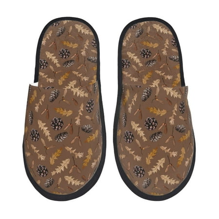 

Fuzoiu Autumn Pinecone Plants Print Unisex Furry Slippers Plush Indoor Shoes Trendy House Slippers Anti-Skid EVA Sole House Shoes for Home Office and Travel -Large