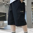 thumbnail image 5 of Cethrio Boys Cargo Shorts Size 10-12 T , Athletic Elastic Waist Loose Cotton Summer Shorts Black, 5 of 5