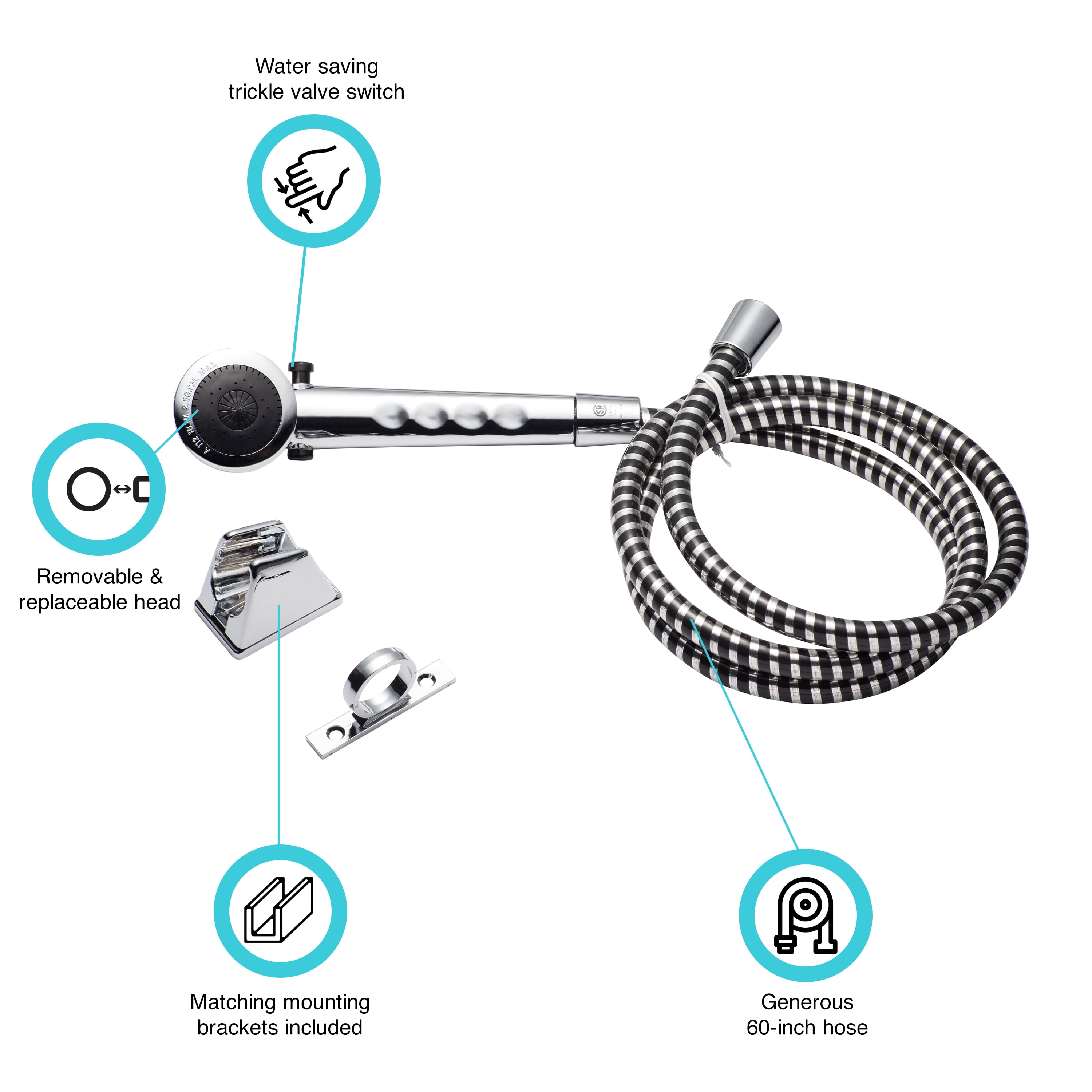 Dura Faucet RV Shower Head & Hose - Chrome