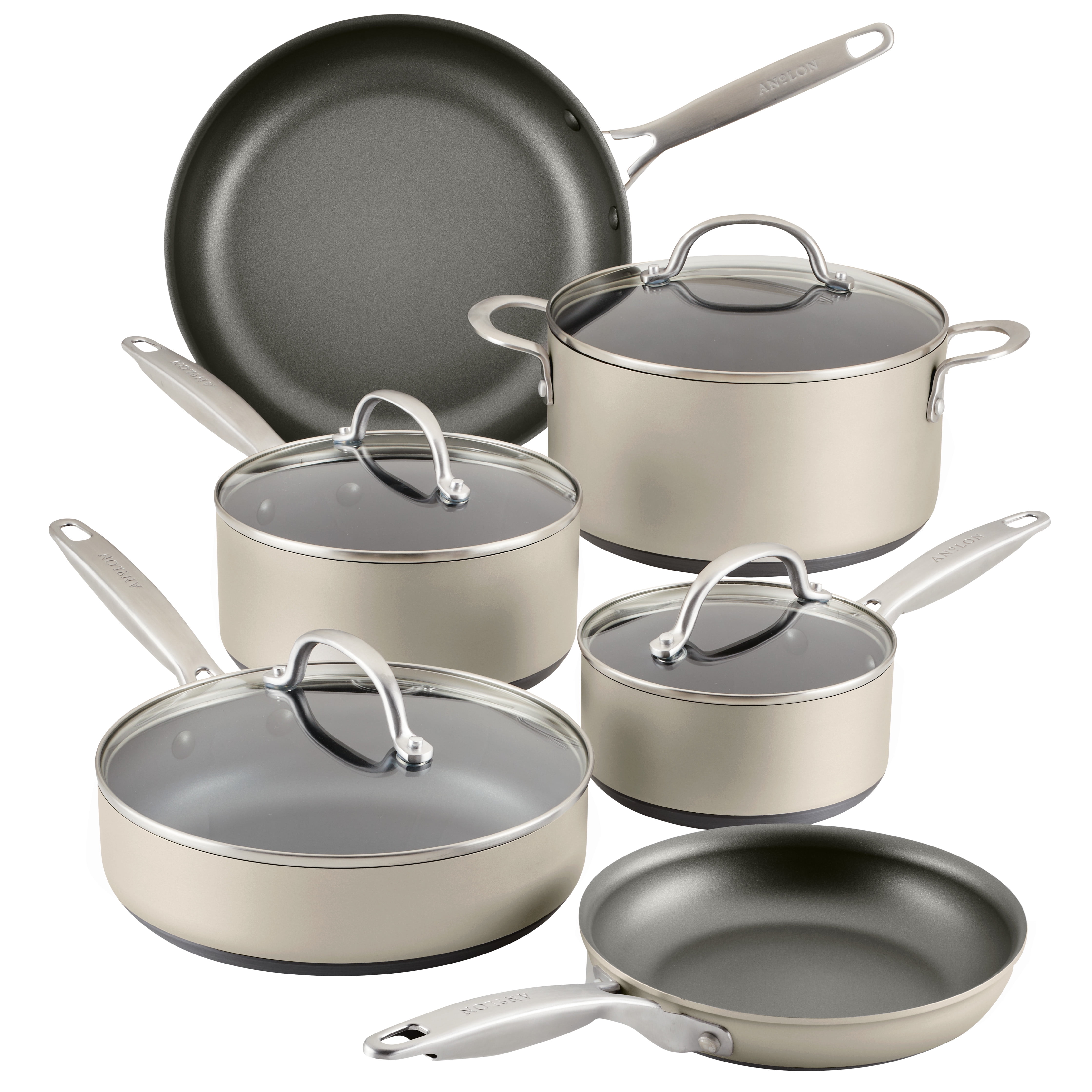 Anolon Achieve Hard Anodized Nonstick Cookware Pots and Pans Set, 10