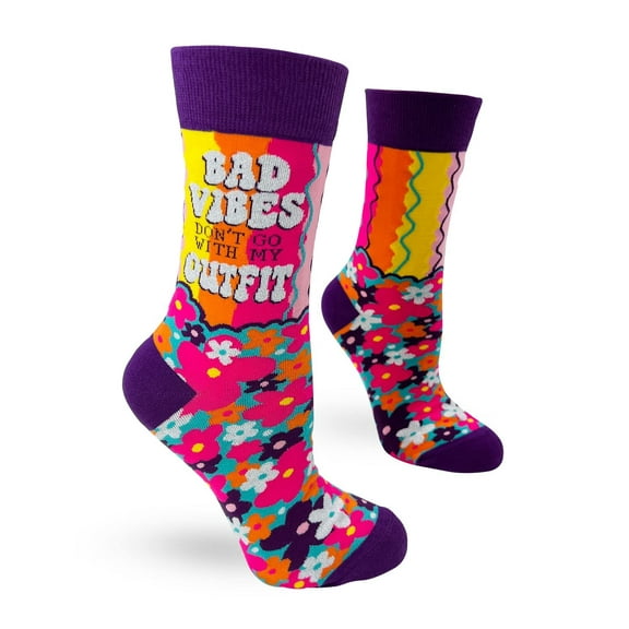Fabdaz Bad Vibes Don't Go with My Outfit Positive Words Colorful Cute Socks for Women