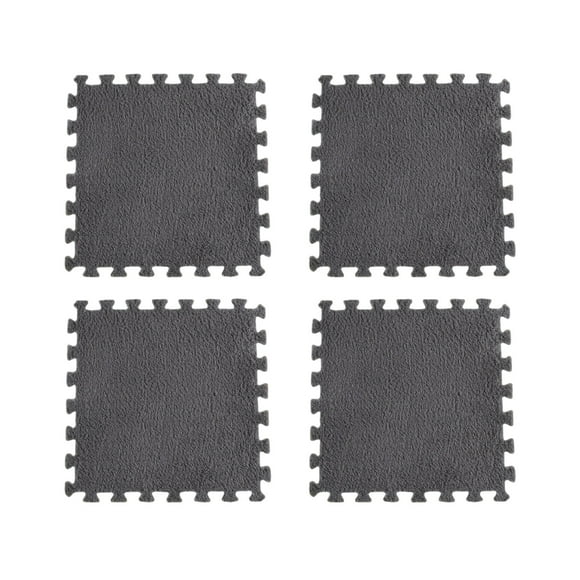 Wdhugt Grey Plush Splicing Foam Rug 4-Piece Set For Bedroom Floor And Living Room Soft Non-Slip Carpet Squares 30 X 30 Inches Easy To Assemble Grey
