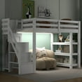 thumbnail image 4 of Euroco Wood Twin Size Loft Bed with Storage Staircase and Shelves, LED Light and Wardrobe for Kids, White, 4 of 13