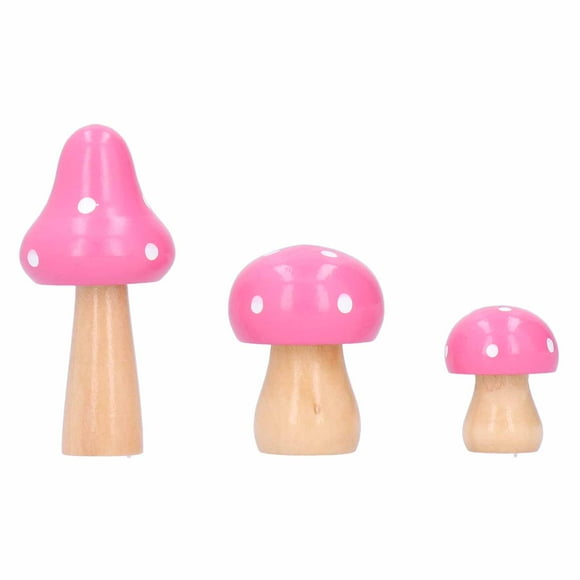 Oeuvre d'art en bois 3 pièces/ensemble champignon artisanat innovant ornements en bois mignon décoration maison bureau bureau rose