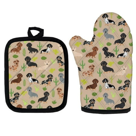 

Colorful Dachshund Dog Printed Oven Glove Heatproof Mitten Oven Mitts and Potholder mat for Kitchen Home Decor News