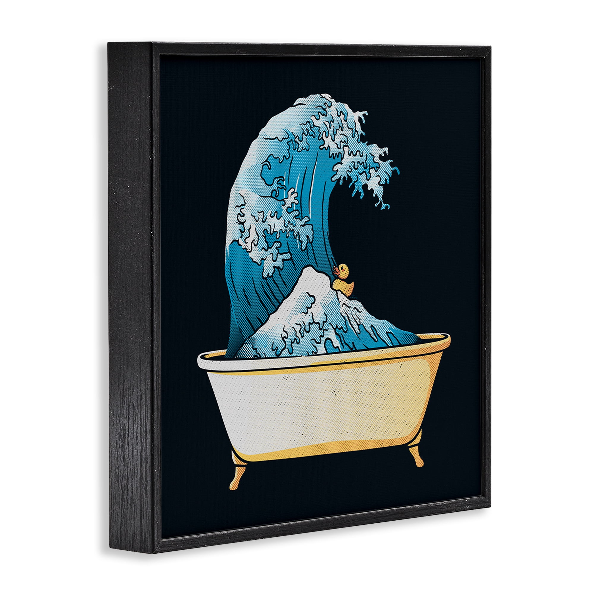 Stupell Industries Bathtub with Kanagawa Wave Black Framed Giclee Art, design by Tobe Fonseca